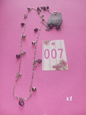 paparazzi Purple Bead Silver-Tone Station Necklace and Earrings Set